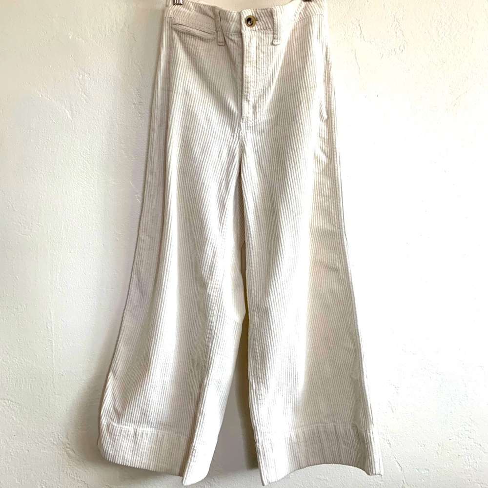 White Corduroy High Waist Wide Leg Cropped Pants